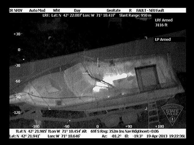 Cops used a forward-looking infrared device (FLIR) to find traces of Tsarnaev’s heat signature.